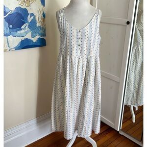 LOFT Women's Embroidered Cotton Midi Dress Strappy Button Multicolor Size 10